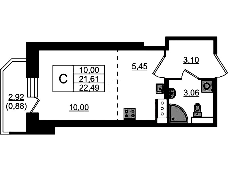 Квартира студия 22.49 м², 6/23 эт., ЖК «Живи! В Рыбацком»